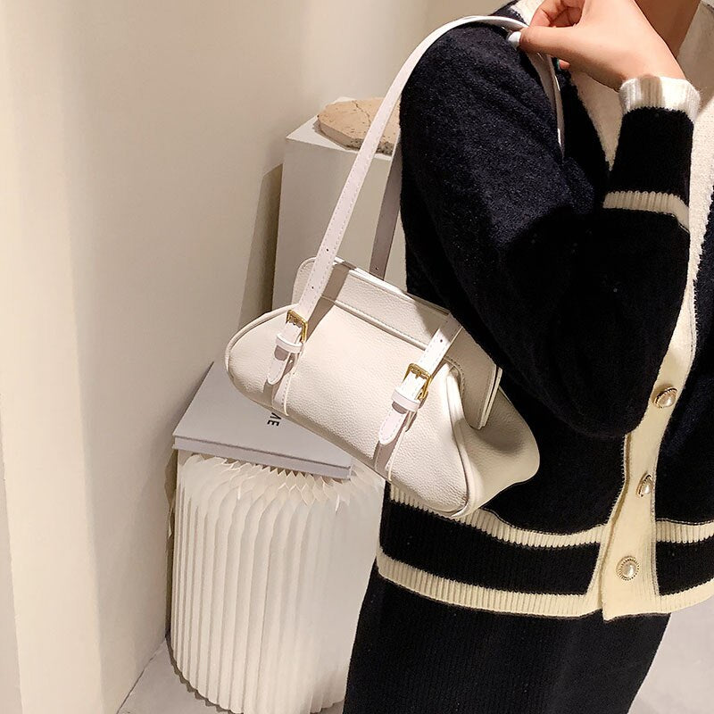Christmas Gift Small White Women's Bag Solid Color Leather Handbags 2021 New Retro Flap Female Tote Bags Luxury High Quality Shoulder Bags Sac