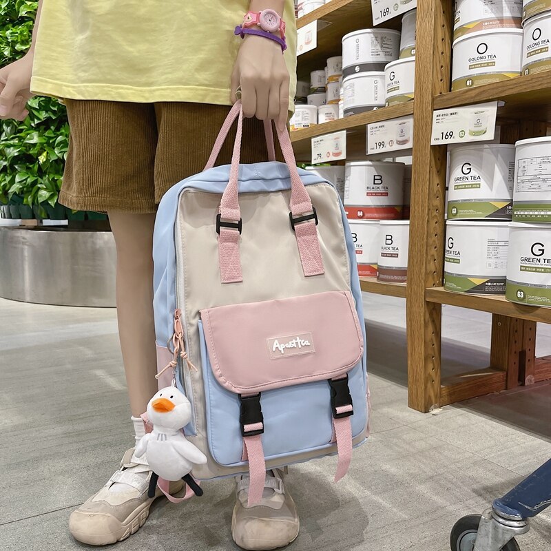 DCIMOR New Waterproof Nylon Women Backpack Female Contrast Color Ring Buckle Portable Travel Bag Cute Girls Fashion Schoolbag