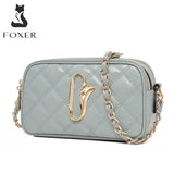 FOXER Casual Girl's Cross-body Zipper Bag Luxury Ladies Diamond Lattice Bag Cowhide Shoulder Messenger Bag for Women
