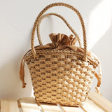 New Women's Hand-made Straw Woven Bag Seaside Photo Beach Bag Handbag with Drawstring Bag Summer Girl's Gift Bag Shoulder Bag