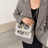 FANTASY Cotton Linen Luxury Messenger Shoulder Bags For Gentlewoman Pearl Plush Handbags Lady 2020 Winter Newest Fashion Design