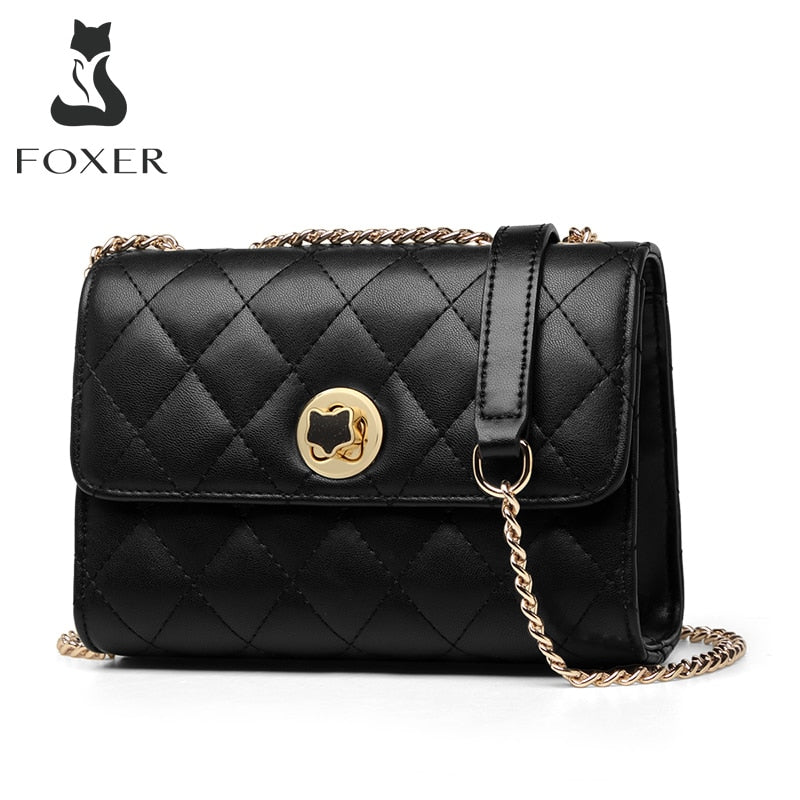 FOXER Women Cow Leather Shoulder Bag Fashion Lady Casual Cross-body Bag Brand Classical Small Messenger Flip Bag for Girls