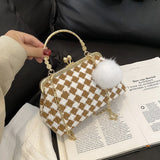 LEFTSIDE plaid Shell Crossbody Bags knitting Bucket Bags High Quality Loadies Bag Elegant 2021 Winter Cute Tote Bag