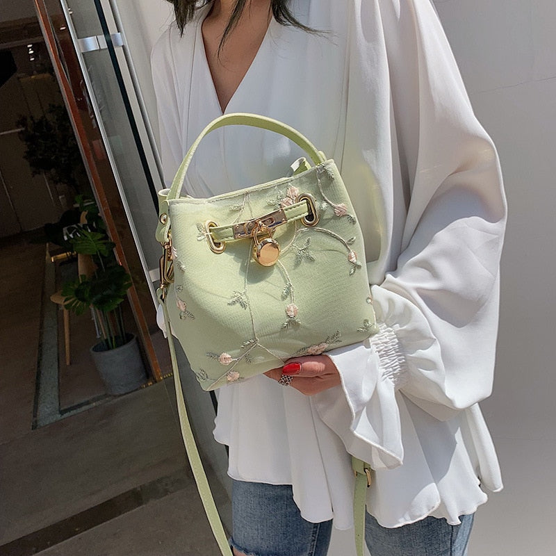 Vvsha Flowers Embroidery bucket Crossbody Bags For Women High Quality Luxury Handbags Designer Sac Ladies Shoulder Messenger Bag