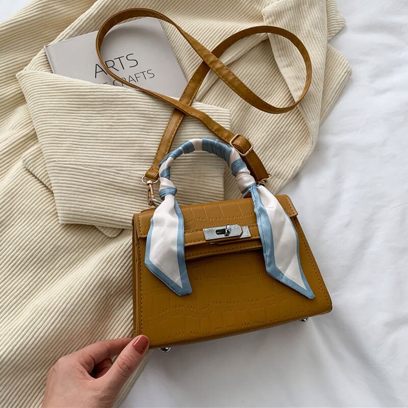 Fashion Solid Color Handbags For Women High Quality Pu Leather Shoulder Bags Designer Trend Mini Striped Ribbon Crossbody Bag
