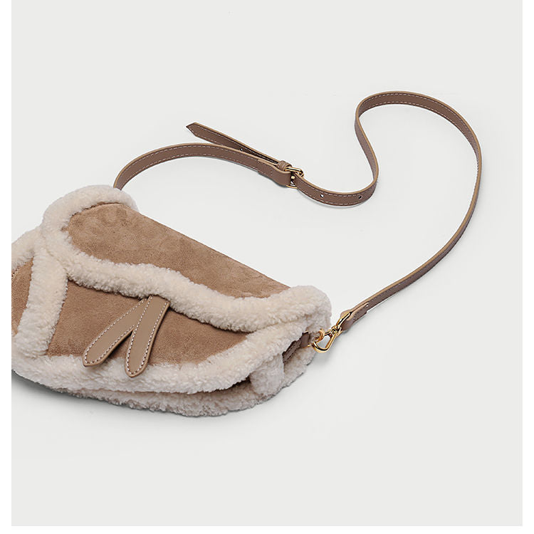 Christmas Gift Fashion Winter Lamb Saddle Shoulder Bag Female Luxury Handbags High Quality Women Crossbody Bags For Designer Leather Suede