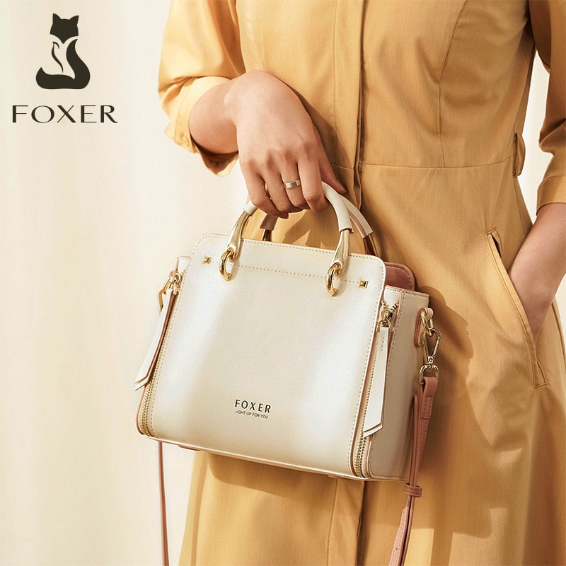 FOXER 2021 Women Fashion Cow Leather Handbag Top Handle Purse Commute Crossbody Bag Elegant Ladies Shoulder Bag Female Totes