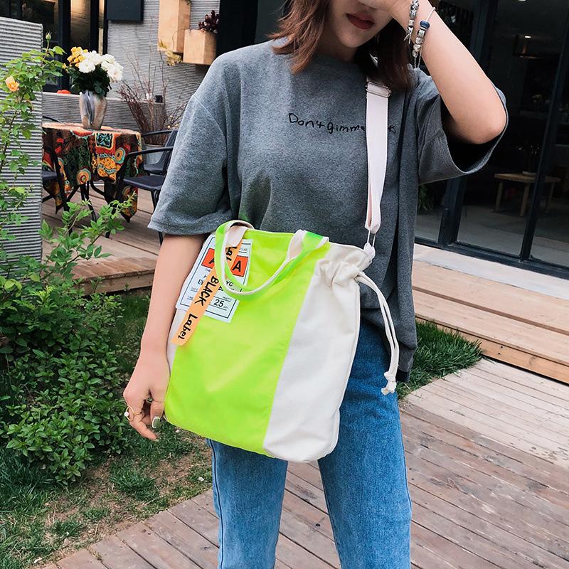 Christmas Gift Fluorescent Color Stiching Canvas Tote Bags For Women Big Capacity Shopper Women's Bag Casual Canvas Messenger Shoulder Bag 2021