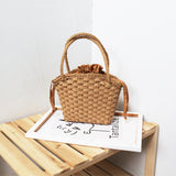 New Women's Hand-made Straw Woven Bag Seaside Photo Beach Bag Handbag with Drawstring Bag Summer Girl's Gift Bag Shoulder Bag