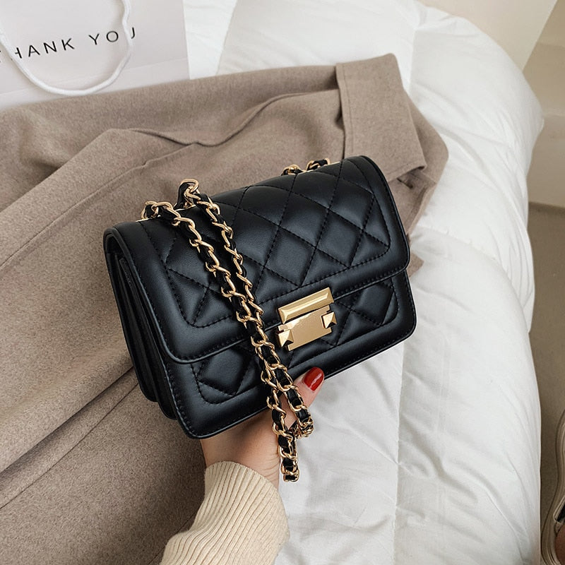 с доставкой Brand Designer Fashion Women's Chain Small Flap Crossbody Bag 2021 Winter Shoulder Handbags High Quality PU Leather