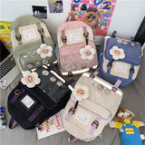 Back to College Harajuku Kawaii Backpack Nylon Women Cute Schoolbag College Girls Student Waterproof Backpack Female Pin Badge Ladies Book Bags