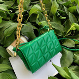 Christmas Gift Quilting PU Leather Crossbody Bag for Women 2021 Summer Travel Trends Baguette Shoulder Purses and Handbags Thick Chain Green