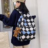 Back to College Women Fashion Blockplaid Backpacks Femail Checked Shoulder Bag Plaid Laptop Backpack for Teenage Girls Schoolbag Travel Rucksack