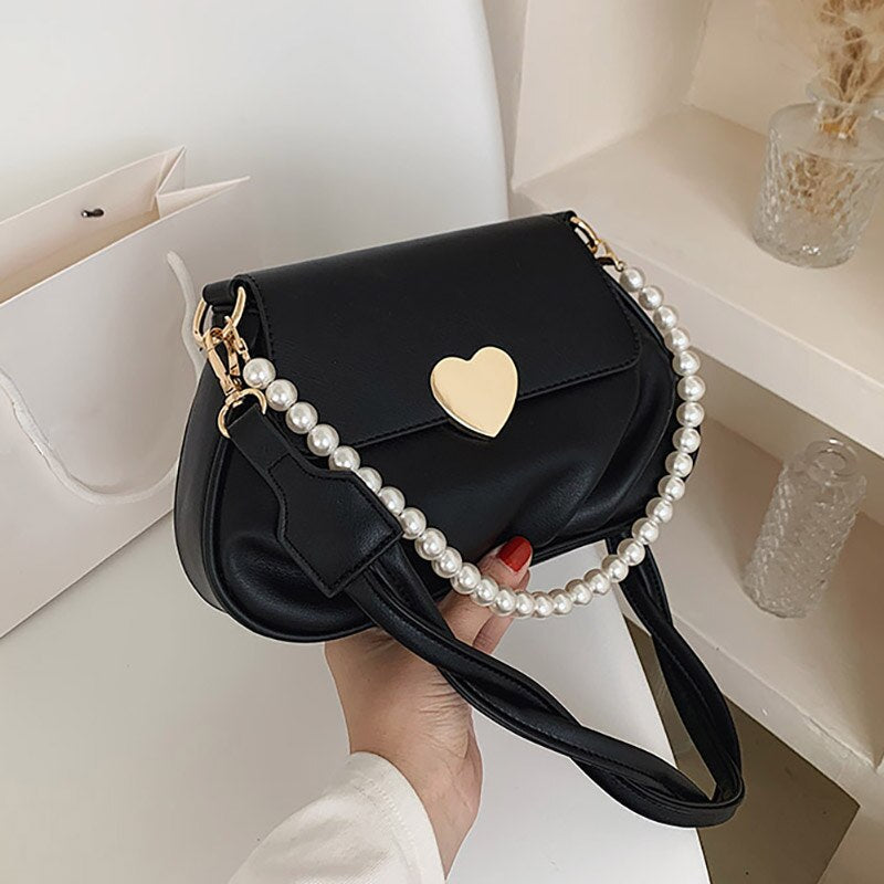 OLSITTI Solid Color Beaded Pu Leather Shoulder Bags for Women 2021 New Fashion Korean High Quality Heart Lock Handbag Sac Epaule