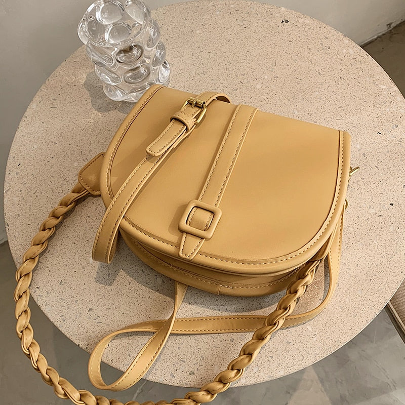 Vvsha Spring and Summer New Solid Color Flip Saddle Bag High-quality PU Leather Women's Designer Handbag Shoulder Messenger Bag Purses