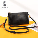 Foxer Lady Black Messenger Bag Stylish Long Shoulder Strap Bag Genuine Leather Women Simple Classic Style Crossbody Bags