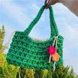 Christmas Gift Candy Hollow Woven Handbags for Women Flower Crochet Hand-woven Ladies Shoulder Bag Floral Casual Weekender Knitted Purses 2021