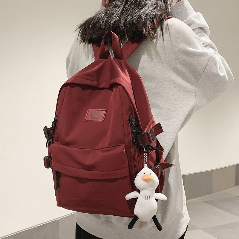 Vvsha Simple solid color nylon backpack girl student class school bag beautiful lady Japanese Harajuku style