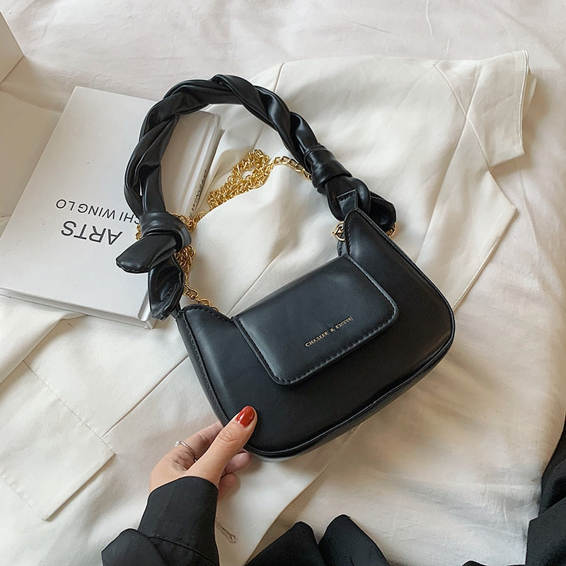 Christmas Gift Small Fashion Short Handles PU Leather Underarm Crossbody Bag for Women 2021 Luxury Trendy Chain Baguette Shoulder Handbags