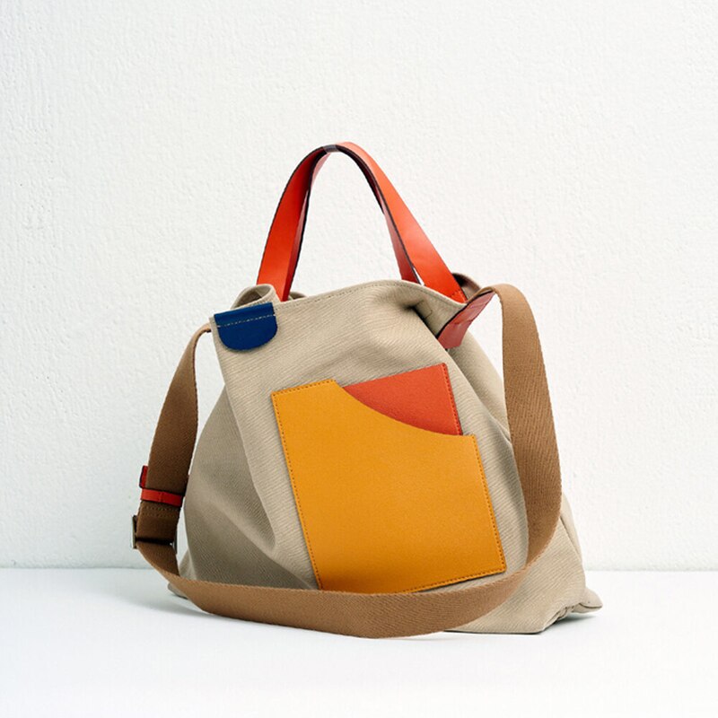 Vvsha Niche Large-capacity Canvas Bag 2022 New Color Stitching Single-shoulder Casual Tote Bags Cross Body Bag Woman Unisex Handbags