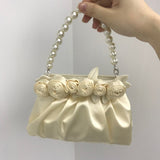 Christmas Gift [EAM] Pearl Flower PU Leather Crossbody Bags For Women 2021 Branded Daily Shoulder Bag Handbags Trending Elegant Hand Bag 8B219