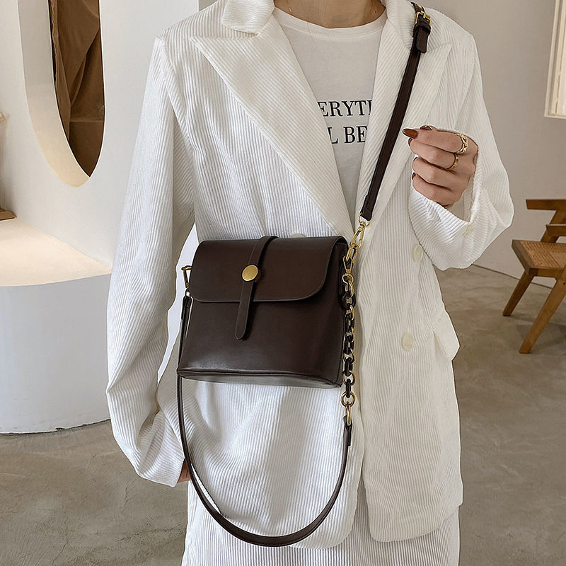 Shoulder Bag Crossbody Bags for Women Female Purse Fashion 2021  Chain Retro Handbag PU Leather All-match Bucket Bag Luxury Bag