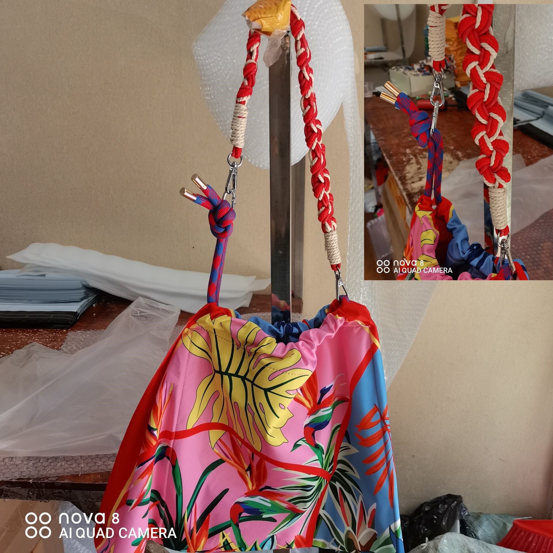 Women's Silk scarf Shoulder Bag Flowers Handbag Fashion Large Capacity Reusable Shopping Bag Versatile Simple Messenger Bag