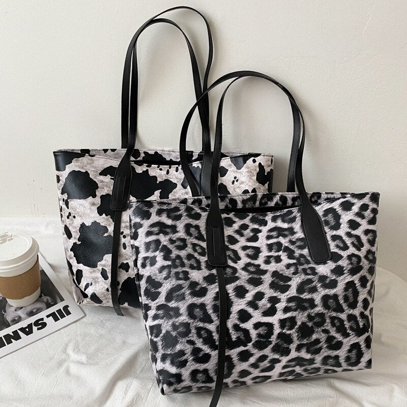 Christmas Gift Women Corduroy Handbags Zebra Leopard Pattern Shoulder Bag Large Capacity Ladies Animal Tote Bags