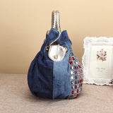 Vvsha Woman Denim Handbags Bags Luxury Diamond Rhinestone Shoulder Bags Fashion Blue Small Totes Bags Jean Bolsas Femininas