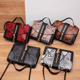 Youth Ladies Simple Shoulder Bag Retro Women PU Leather Messenger Bags Color Patchwork Snake Pattern Crossbody Handbags Hot Sale