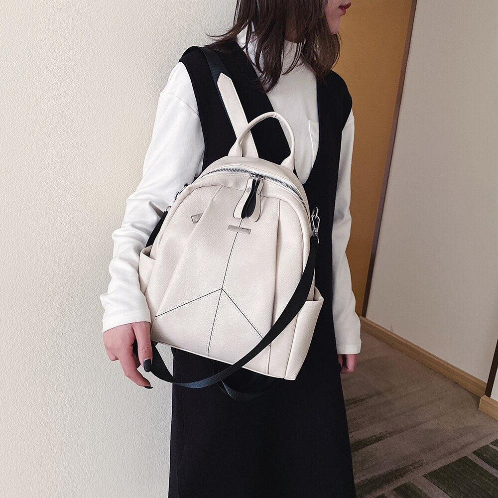 Vvsha summer new white Women's backpack soft leather girl school bag luxury brand travel backpack large capacity shoulder bag