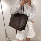 Large Capacity Women Pu Leather Handbags Weave Tote Bags High Quality Ladies Big Shoulder Bag Casual Female Travel Messenger Bag