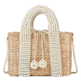 Summer Pearl Hand-woven Straw Bag Bohemian Travel Turf Grass Woven Bag Portable Diagonal Dual-use Bag Bow Decoration Female Bag