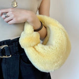 Christmas Gift Knot Handle Faux Fur Handbags for Women Winter Cute Ladies Hand Bag Fairy Female Purses and Clutch Plush Small Brand Designer