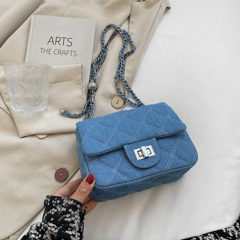 Christmas Gift Burminsa Denim Quilted Chain Small Crossbody Shoulder Bags For Women Brand Designer Jean Blue Luxury Ladies Purses And Handbags