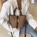 Lychee Pattern Bucket Bag For Women Vintage Fashion Messenger Shoulder Bags Spliced Color Luxury High-end Brand Design Handbags