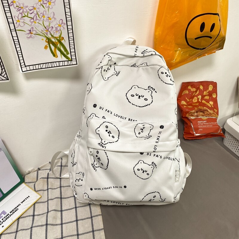 Back to College Cartoon Pattern Canvas Backpack for Teenagers Girls Women Casual Large Capacity Kids School Bag  Simple Travel Backpacks Mochila