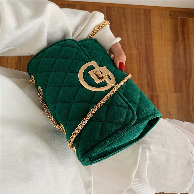 Christmas Gift Vintage Fashion Female Plaid Square Bag 2021 New Quality Velvet Women's Designer Handbag Lock Chain Shoulder Messenger Bags