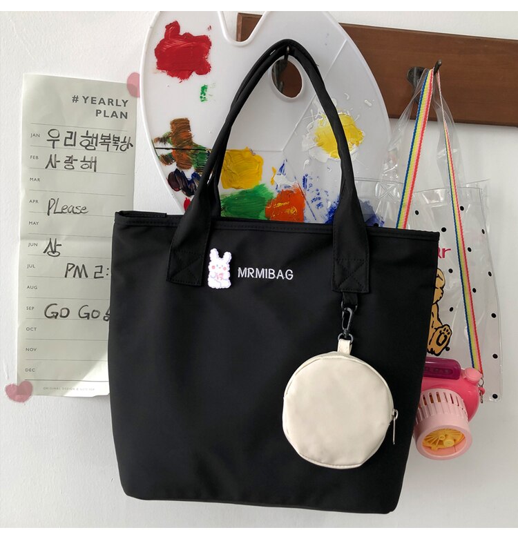 Back to College Kawaii Nylon Capacity Handbag Teenage Girls Free Purse Shoulder Bags Waterproof WomenTote  Pure Color Eco Simple Shopping Bag