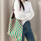 Christmas Gift Checkerboard Plaid Women Shoulder Bag Designer  Large Color Plaid Crochet Handbag and Purse Knitting Big Tote Shopper Bags Lady