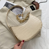 Vintage Alligator Hobos Bags For Women 2021 Shoulder Bag Female Solid Color PU Leather Totes Chain Handbag Purse Crossbody Bags