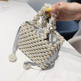 Vvsha Hand Woven Pearl Handbags Women 2022 Luxury Small Beaded Flap Box Pearl Clutch Purses And Handbag Ladies Mini Cross Body Bag