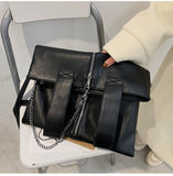 Korean Style women handbag Large Capacity Simple Chain Fashion  female Shoulder Messenger Bag pu leather Casual big totes black