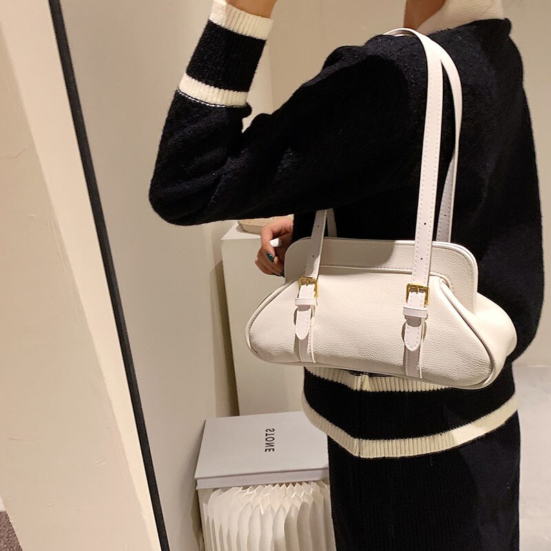 Christmas Gift Small White Women's Bag Solid Color Leather Handbags 2021 New Retro Flap Female Tote Bags Luxury High Quality Shoulder Bags Sac