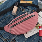 Women Corduroy Waist Bag Ladies New Designer Canvas Fanny Pack Fashion Travel Money Phone Chest Banana Bag Female Bum Belt Bags