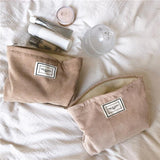Vvsha 1 Pc Soft Corduroy Makeup Bag for Women Large Solid Color Cosmetic Bag Travel Makeup Storage Organizer Girl Beauty Case 1118