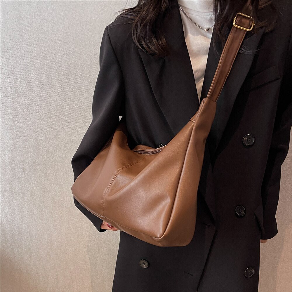 Vvsha Big Hobo Shoulder Bags For Women 2023 Vintage Designer Large Capacity PU Leather Crossbody Ladies Handbags Black Brown