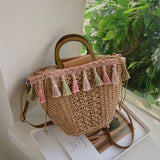 New Straw Bag Tassel Design High Capacity HandMade Woven Bucket Tote Summer Beach Holiday Bohemian Rattan Shoulder Bag Female
