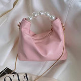 Graduation Gift Pearl Handle Women Small Clutch Handbags Fashion Chain Female Shoulder Messenger Bag Solid Color Ladies Hobos Tote Purse Bag