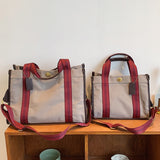Vvsha Quality Canvas Tote Handbag For Women Large Capacity Contrast Color Wide Strap Shoulder Bags 2023 Designer Big Shopper Tote Bag